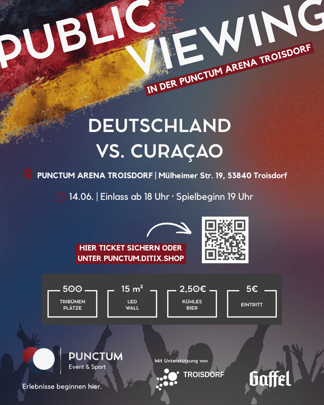 Public Viewing — Deutschland vs. Curaçao in der PUNCTUM Arena Troisdorf